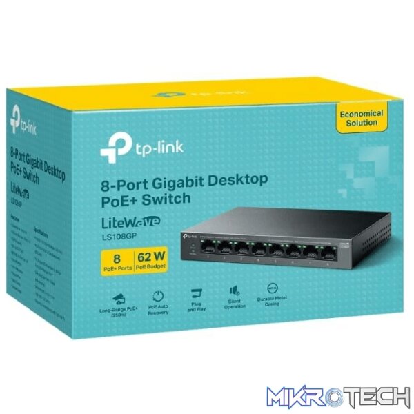 ls108gp-switches-44830600560804 TP-Link LiteWave LS108GP 8-port PoE+ Gigabit Unmanaged Switch - Image 1