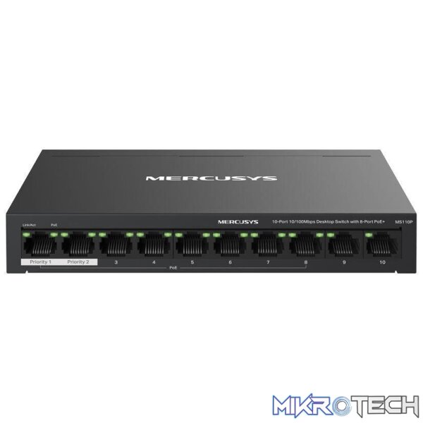 ms110p-switches-44118905389220 Mercusys 10-port 10/100Mbps Desktop Switch with 8-port PoE+ MS110P - Image 1