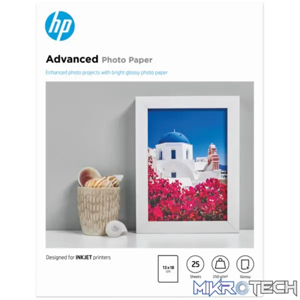 HP Advanced Photo Paper Glossy 13x18cm 25 Sheets Q8696A HP Advanced Photo Paper Glossy 13x18cm 25 Sheets Q8696A