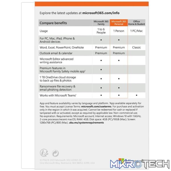 Microsoft 365 Personal PC Mac and Mobile 1-user 12-month Subscription FPP QQ2-01403 - Image 3