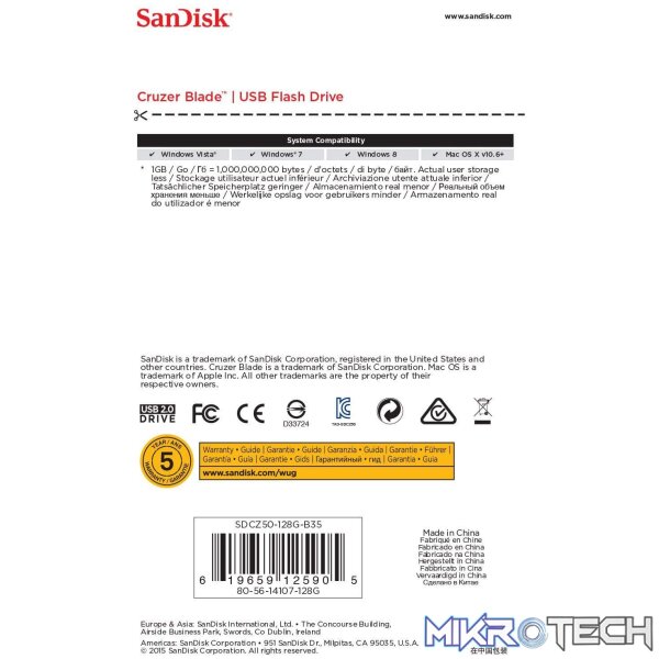 SanDisk Cruzer Blade 128GB USB 2.0 Type-A Black and Red USB Flash Drive SDCZ50-128G-B35 - Image 3