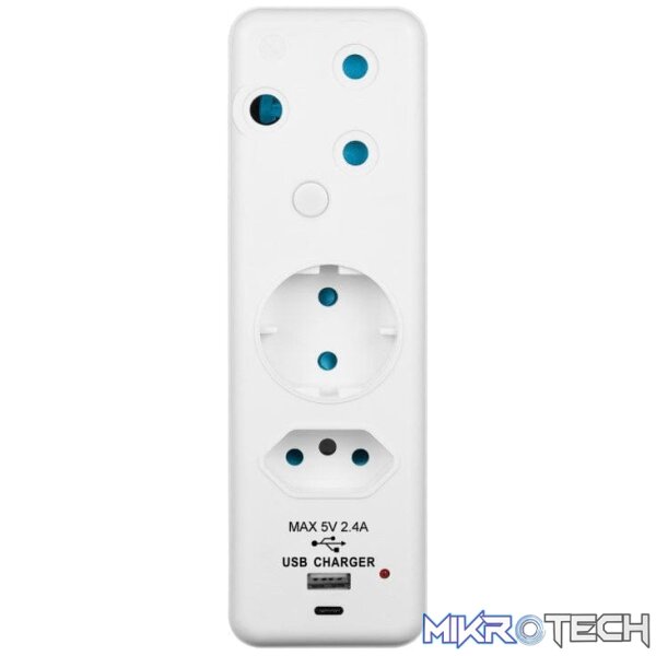 Switched 3-way Schuko Adapter with 1x Type-C and 1x USB-A Charger SWD-72014-WT - Image 3