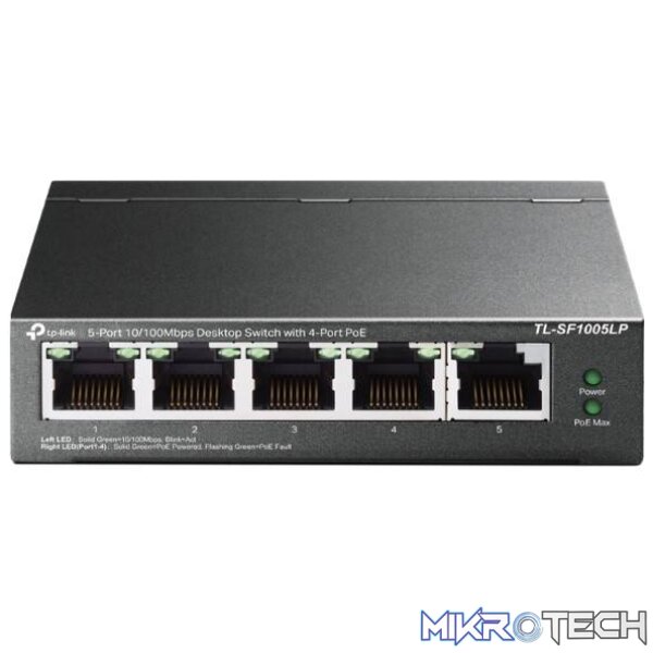 TP-Link TL-SF1005LP 5-Port 10/100Mbps Unmanaged Desktop PoE Switch with 4-port - Image 2