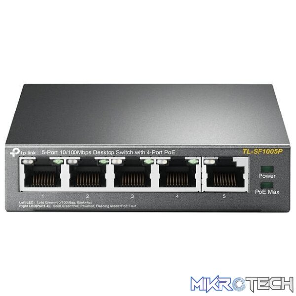 tl-sf1005p-switches-31011336454308 TP-Link TL-SF1005P Unmanaged Network Switch Fast Ethernet 10/100 Mbits PoE Black - Image 1