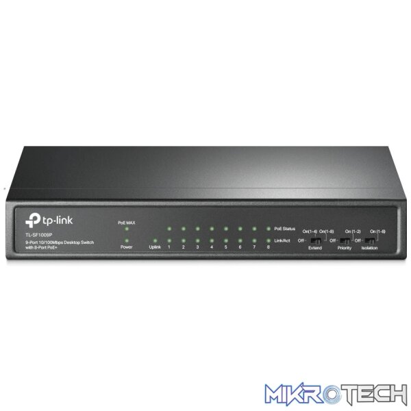 tl-sf1009p-unassigned-31325428449444 TP-Link TL-SF1009P 9-Port 10/100Mbps Desktop Switch with 8-Port PoE+ - Image 1