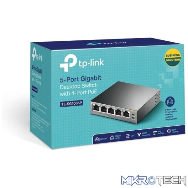 tl-sg1005p-switches-43535771271332 TP-Link TL-SG1005P 5-port GbE Unmanaged Desktop Switch with 4x PoE+ Ports - Image 1