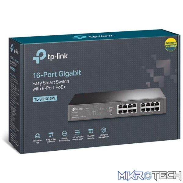 TP-Link TL-SG1016PE Managed Network Switch Gigabit Ethernet 10/100/1000 Mbits PoE Black - Image 3