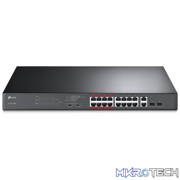 tl-sl1218mp-switches-30249364979876 TP-Link TL-SL1218MP 16-port 10/100Mbps PoE+ Unmanaged Switch with 2 x Gigabit Ports and Combo SFP - Image 1