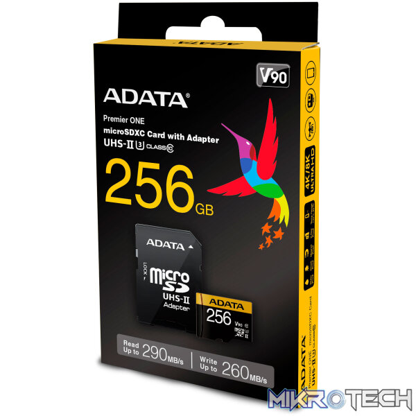 ADATA 256GB Class 10 Premier ONE Micro UHS-II Card + Adapter ADATA 256GB Class 10 Premier ONE Micro UHS-II Card + Adapter