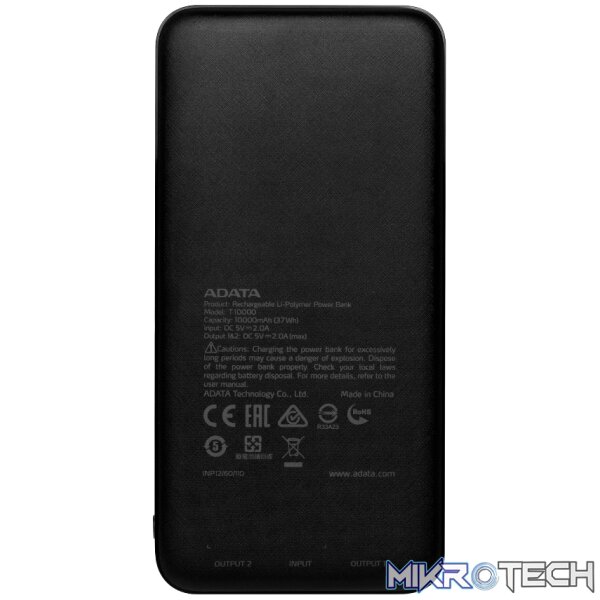 ADATA T10000 10000mAh Power Bank - Black - Image 2