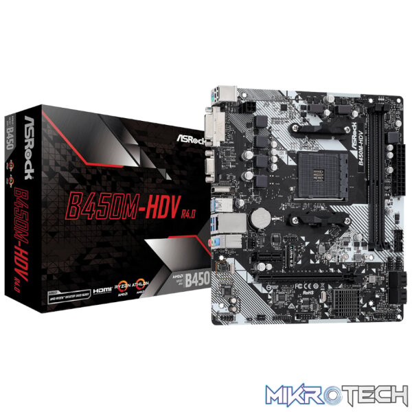 ASRock B450M-HDV R4.0 AMD AM4 M-ATX Motherboard ASRock B450M-HDV R4.0 AMD AM4 M-ATX Motherboard