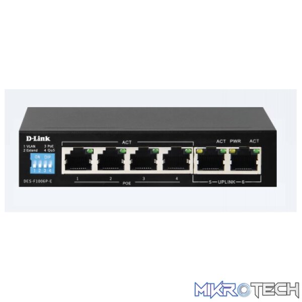 D-Link 6-Port Gigabit Ethernet Long Range PoE Switch (4x PoE + 2x Uplink) - Image 2