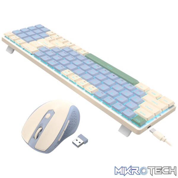 Redragon BS8772 Wireless Keyboard and Mouse Combo - Cream/Blue - Image 4