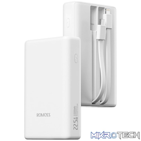 Romoss PAC20 20000mAh 22.5W Fast Charge Power Bank – White - Image 3