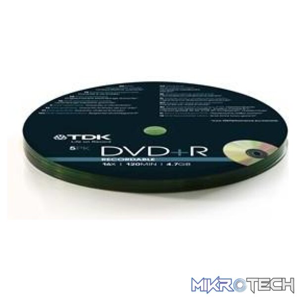 4902030786700 Tdk Dvd+R 5Pck Recordable 16X 120Min 4.7 - Image 1