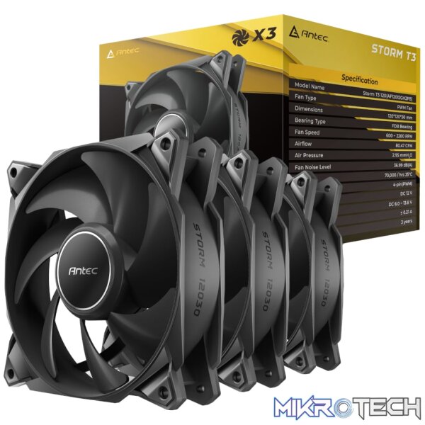Antec Storm T3 120 PWM Case Fan 3 Pack - Black Antec Storm T3 120 PWM Case Fan 3 Pack - Black
