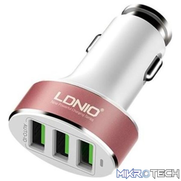 dl-c501-2 Ldnio 3 Port Usb Car Charger - Rosegold - Image 1