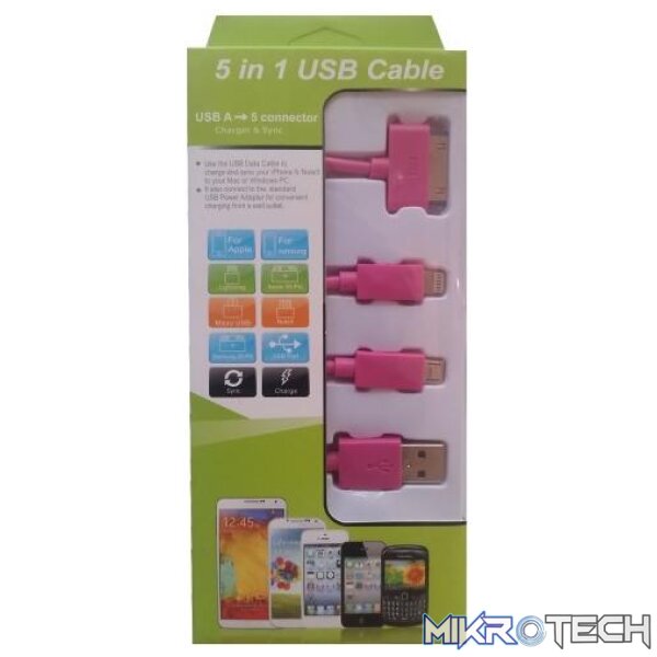 ks-2000-pin Usb Mobile Data Cable 4 In 1 Pink - Image 1
