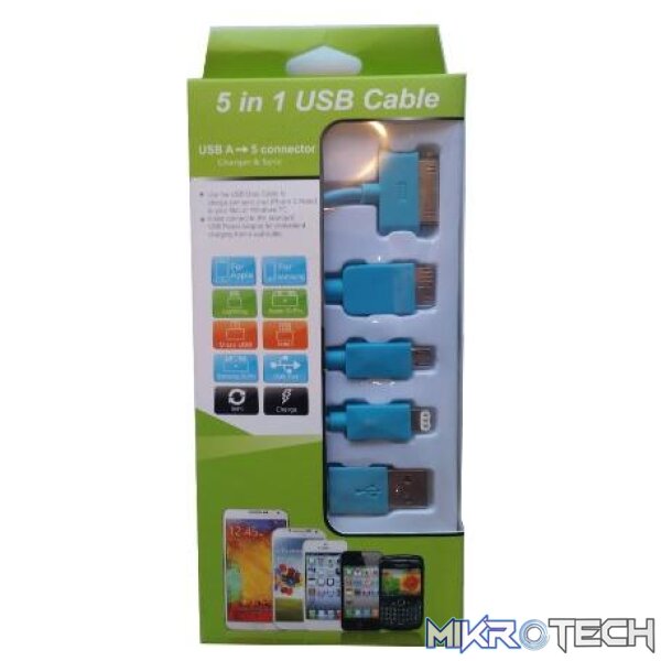 ks-2101-blu Usb Mobile Data Cable 5 In 1 Blue - Image 1