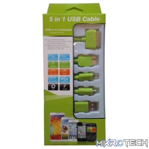 ks-2101-lim Usb Mobile Data Cable 5 In 1 Lime - Image 1