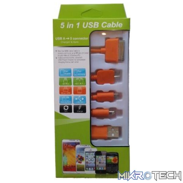 ks-2101-org Usb Mobile Data Cable 5 In 1 Orange - Image 1