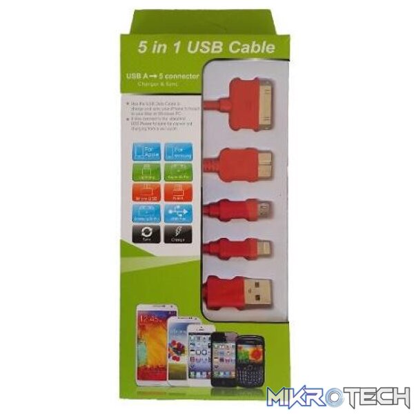 ks-2101-red Usb Mobile Data Cable 5 In 1 Red - Image 1
