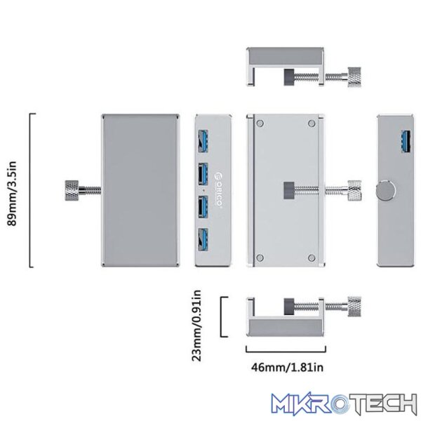 mh4pu-sv-bp-3 Orico 4 Port Usb3.0 Clip-Type Hub Alumin - Image 1