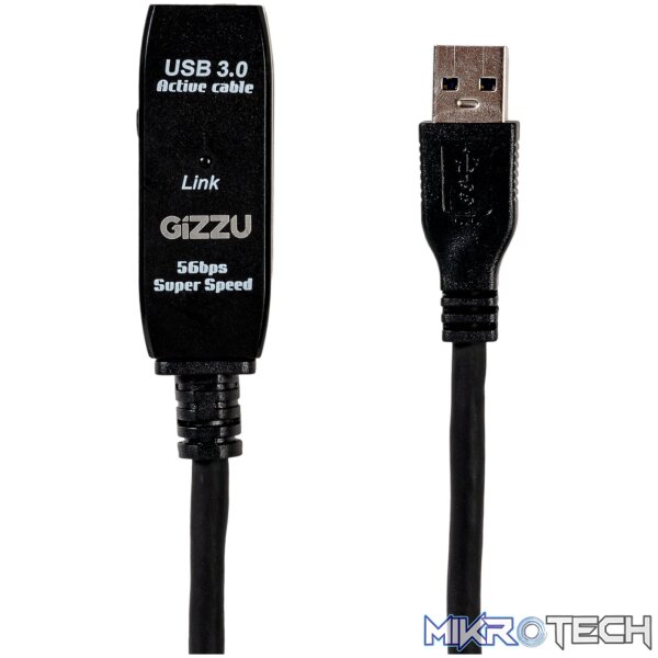 Gizzu USB 3.0 Active Extension Cable 5m - Black - Image 2
