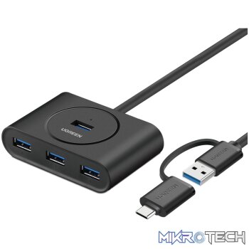 UGREEN 4-Port USB 3.0 Hub with Micro USB | 5Gbps Data Transfer - 0.5m