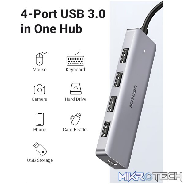 UGREEN CM219-70336 4-in-1 Hub | USB 3.0 | Type-C - Silver - Image 3
