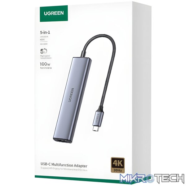 UGREEN Revodok 5-in-1 Type-C Hub | 4K HDMI, USB-A and Type-C Ports – Silver - Image 6