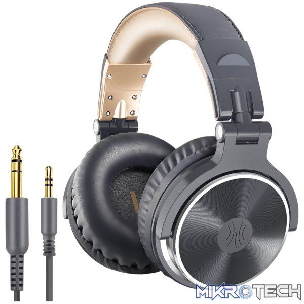 Oneodio Pro 10 Professional Wired Over Ear DJ and Studio Monitoring Headphones - Grey/Gold - Image 2