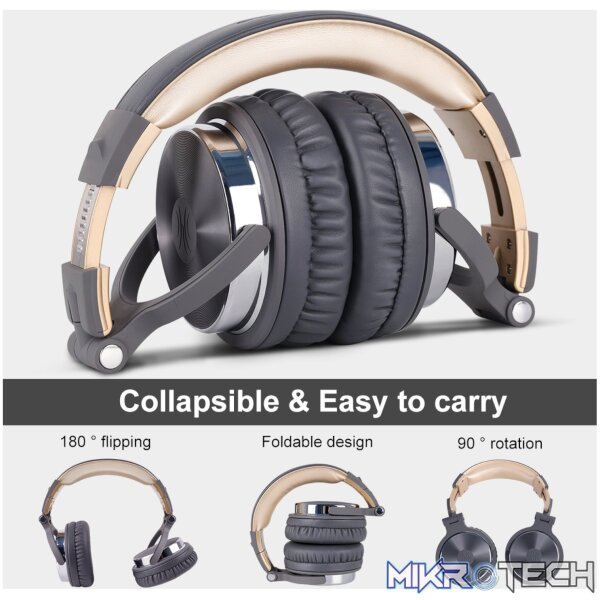 Oneodio Pro 10 Professional Wired Over Ear DJ and Studio Monitoring Headphones - Grey/Gold - Image 4