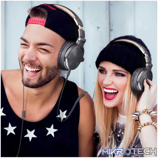 Oneodio Pro 10 Professional Wired Over Ear DJ and Studio Monitoring Headphones - Grey/Gold - Image 5