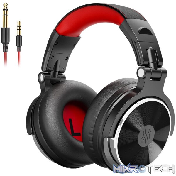 Oneodio Pro 10 Professional Wired Over Ear DJ and Studio Monitoring Headphones - Red/Black - Image 2