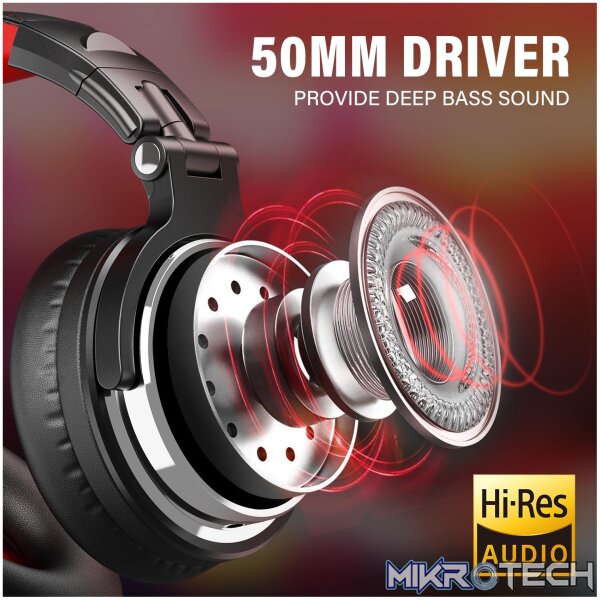 Oneodio Pro 10 Professional Wired Over Ear DJ and Studio Monitoring Headphones - Red/Black - Image 3