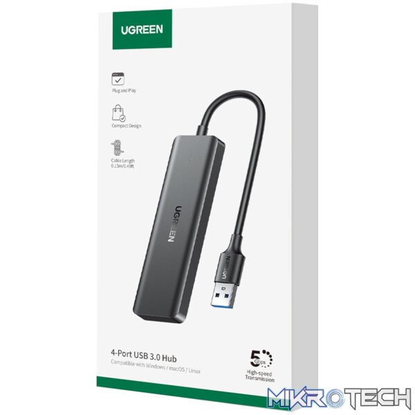 UGREEN 4-in-1 USB 3.0 Hub - High-Speed 5Gbps Data Transfer - Grey - Image 6
