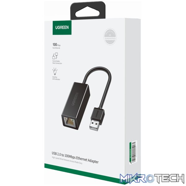 UGREEN CR110 Ethernet Adapter | USB 2.0 to RJ45 - Black - Image 5