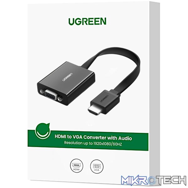 UGREEN HDMI to VGA Adapter, with 3.5mm Audio and Power Port - Black - Image 5