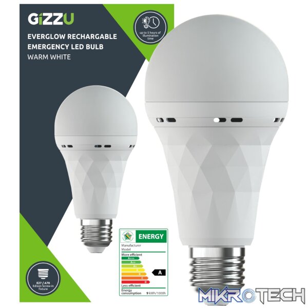 Gizzu Everglow Rechargeable Warm White Emergency LED Bulb - Screw-In Gizzu Everglow Rechargeable Warm White Emergency LED Bulb - Screw-In