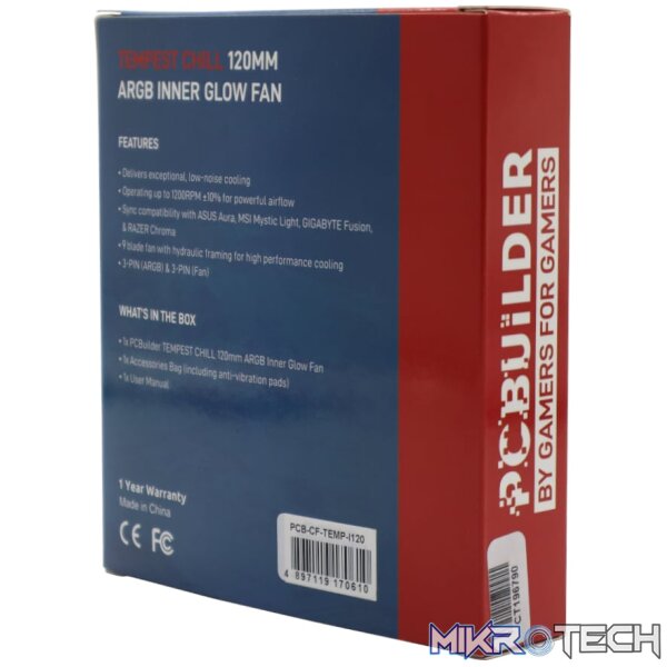 PCBuilder Tempest Chill 120MM ARGB Inner Glow Fan - Image 4