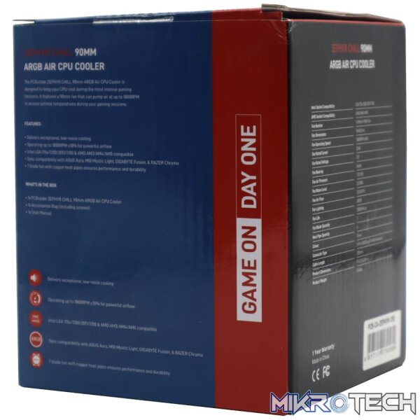 PCBuilder Zephyr Chill 90MM ARGB AIR CPU Cooler - Image 4