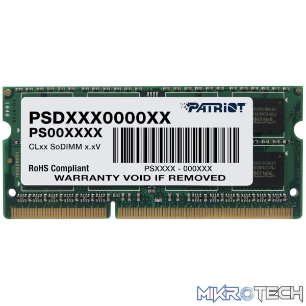 Patriot Signature Line 8GB 1600MHz DDR3 Dual Rank SODIMM Notebook Memory Patriot Signature Line 8GB 1600MHz DDR3 Dual Rank SODIMM Notebook Memory