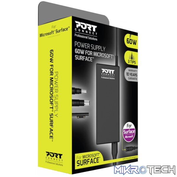 Port Connect 60W for Microsoft Surface Adapter - Black Port Connect 60W for Microsoft Surface Adapter - Black
