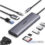 UGREEN 9-in-1 Type-C Hub - SILVER | 3× USB 3.0, 4K HDMI, VGA, RJ45 Gigabit, SD/TF, PD Charging - CM498 - Image 2