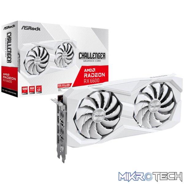 ASRock Radeon RX6600 Challenger D 8G GDDR6 128-BIT Graphics Card - White ASRock Radeon RX6600 Challenger D 8G GDDR6 128-BIT Graphics Card - White