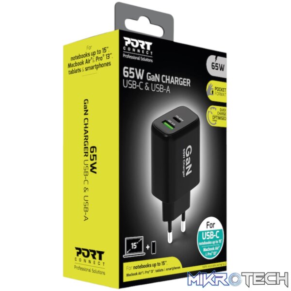 Port Connect 65W GaN Type-C and USB-A Fast Charger - Image 7