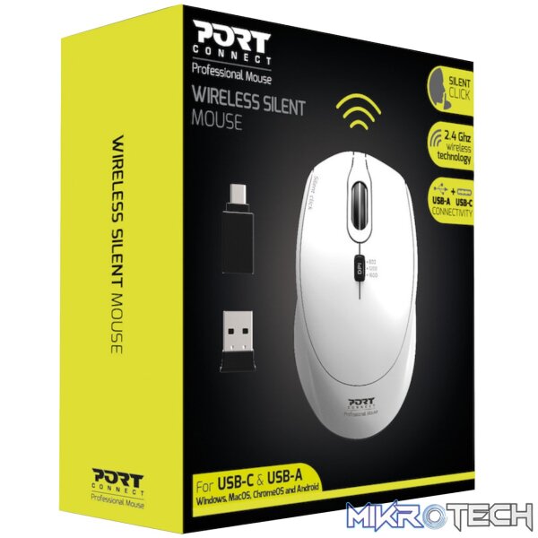 Port Connect Silent 1600DPI 3 Button Wireless Mouse - White - Image 4