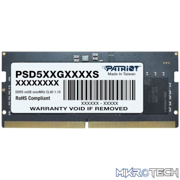 Patriot Signature Line DDR5 8GB 4800MHz Single Rank SODIMM Notebook Memory Patriot Signature Line DDR5 8GB 4800MHz Single Rank SODIMM Notebook Memory