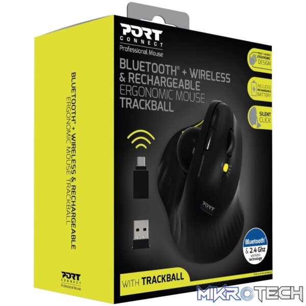 Port Connect Bluetooth + Wireless Rechargeable Ergonomic Trackball Mouse - Image 6